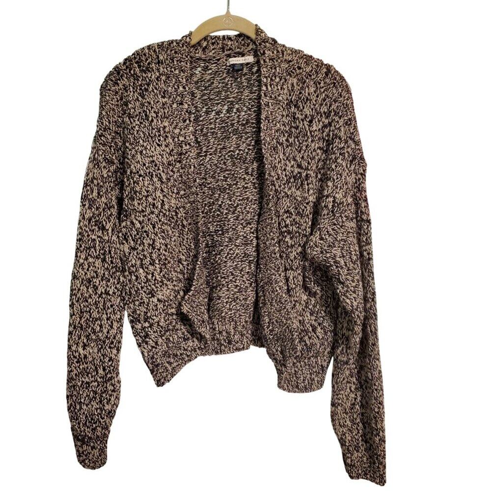 American Eagle Dark Gray White Knit Open Front Cardigan Sweater Size Medium
